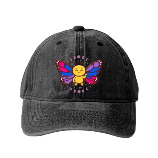 Bisexual Flag Monarch Butterfly Insect Subtle Washed Denim Baseball Caps