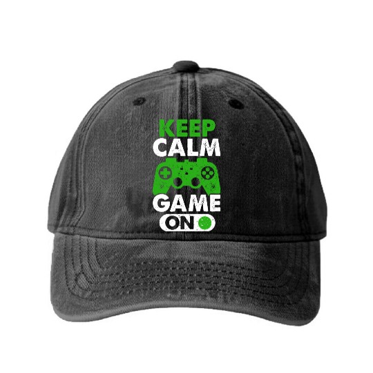 Keep Calm Game On Gamer Virtual Games Player Washed Denim Baseball Caps