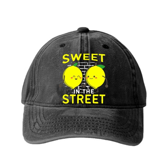 Sweet In The Street Sell Lemonade Funny Lemon Washed Denim Baseball Caps