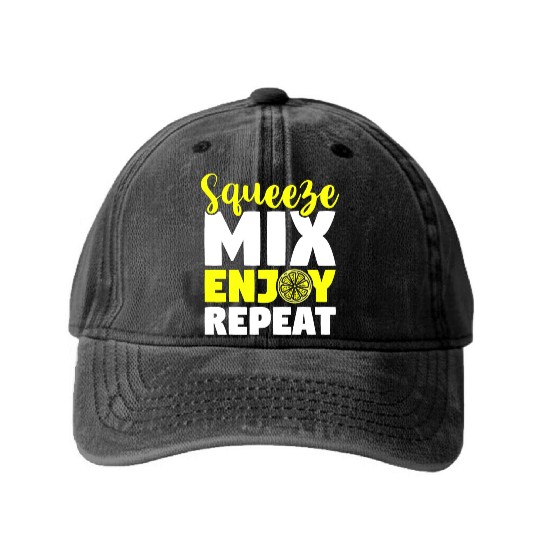 Squeeze Mix Enjoy Repeat Lemon Juice Boss Washed Denim Baseball Caps