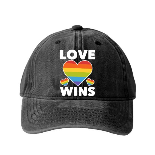 Rainbow Flag LGBTQ Heart Lesbian Gay Pride Washed Denim Baseball Caps