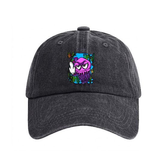 Jelly Fish Middle Finger Jellyfish Washed Denim Baseball Caps