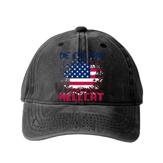 Die For This Hellcat- Vintage US Flag Washed Denim Baseball Caps