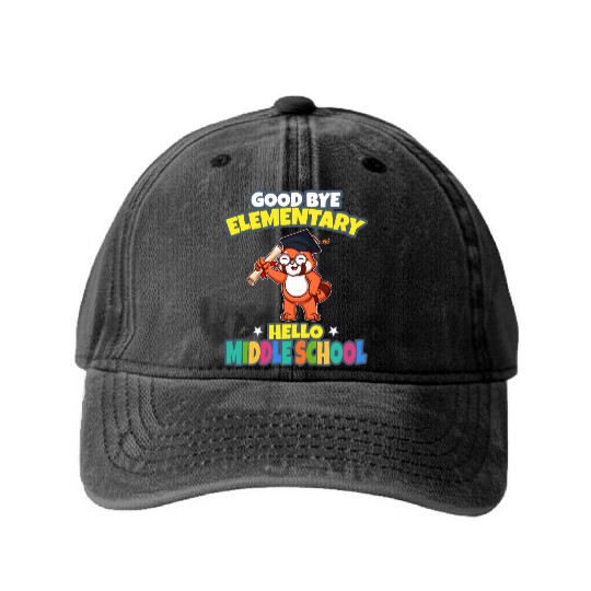 Good Bye Elementary Hello Middle School Graduation Washed Denim Baseball Caps