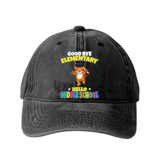 Good Bye Elementary Hello Middle School Graduation Washed Denim Baseball Caps