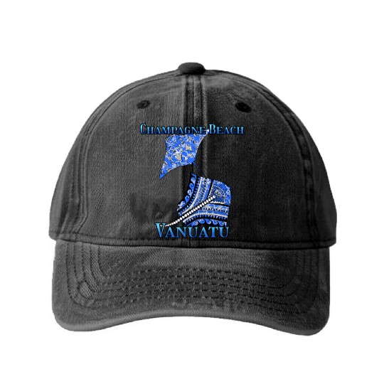 Champagne Beach Vacation Tribal Stingrays Washed Denim Baseball Caps