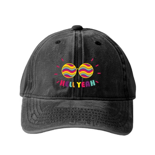 Pride Month - Hell Yeah - Rainbow Glasses Washed Denim Baseball Caps