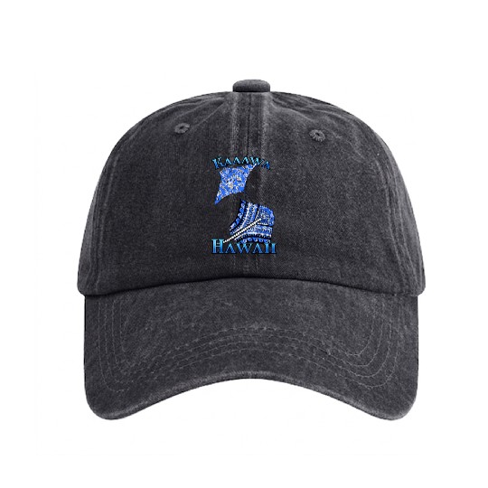 Kaaawa Vacation Tribal Stingrays Washed Denim Baseball Caps