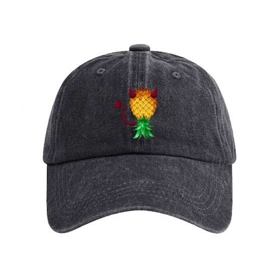 Swinger Upside Down Bad Pineapple Devil Horn Washed Denim Baseball Caps