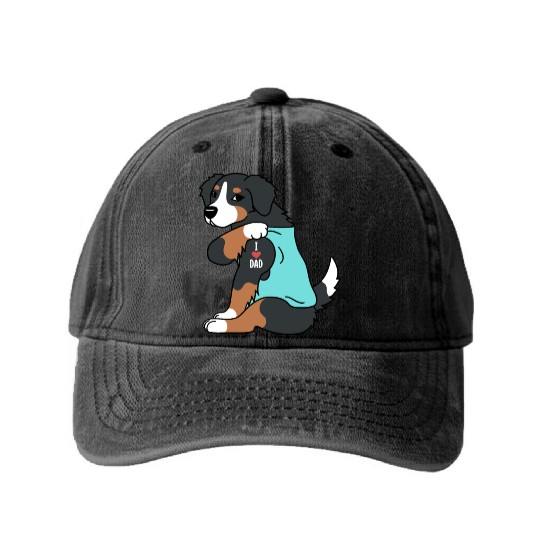 I Love Dad Bernese Mountain Dog Washed Denim Baseball Caps