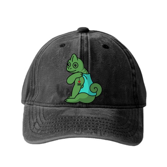 I Love Dad Chameleon Reptile Washed Denim Baseball Caps