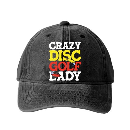 Crazy Disc Golf Lady Disc Golfer Washed Denim Baseball Caps