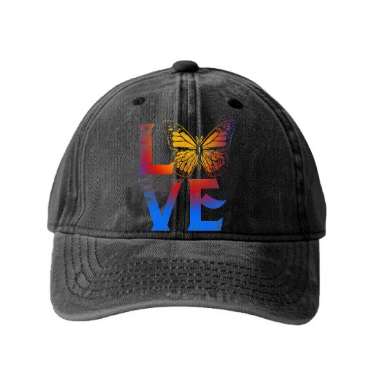 Love Butterflies Butterfly Ditressed Insect Lover Washed Denim Baseball Caps