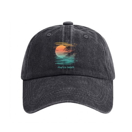 Artistic Myrtle Beach South Carolina Palm Tree Washed Denim Baseball Caps