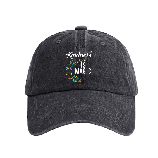 Womens Kindness is Magic Butterflies Kind Teacher Washed Denim Baseball Caps