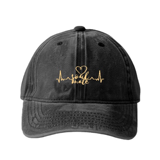 Soulmate Valentinsday heartbeat Washed Denim Baseball Caps