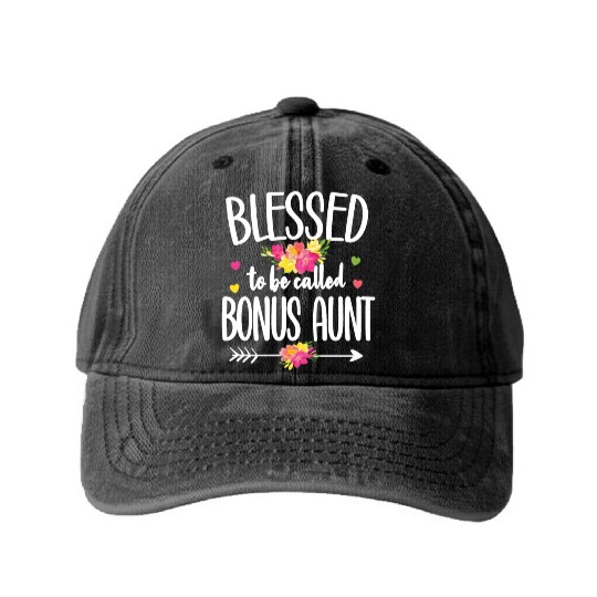 Blessed Bonus Aunt Proud Step Auntie Gifts Washed Denim Baseball Caps