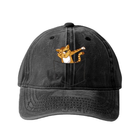 Pocket Cat Washed Denim Baseball Caps