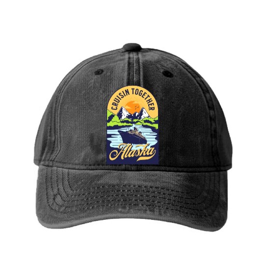 Cruisin Together Alaska Vacation Cruise 2022 Squad Washed Denim Baseball Caps