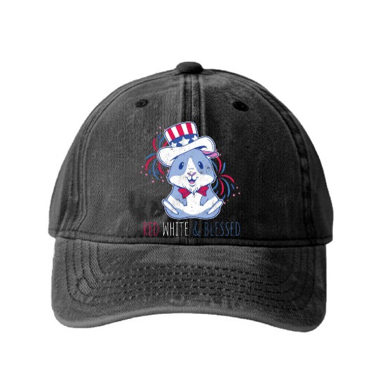 Blessed American Pig Guinea USA 4th Of July Washed Denim Baseball Caps