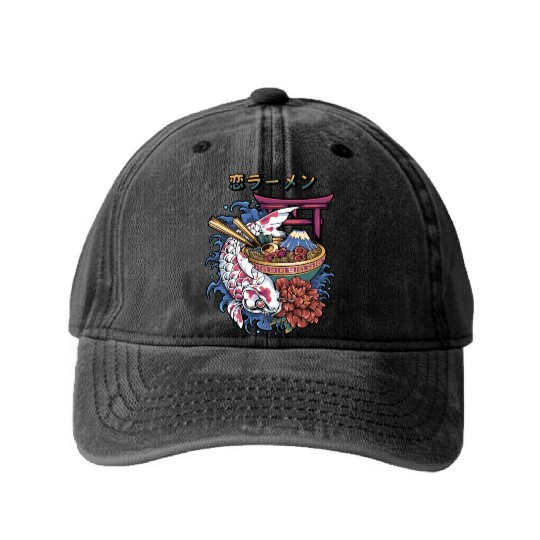 koi fish ramen Washed Denim Baseball Caps