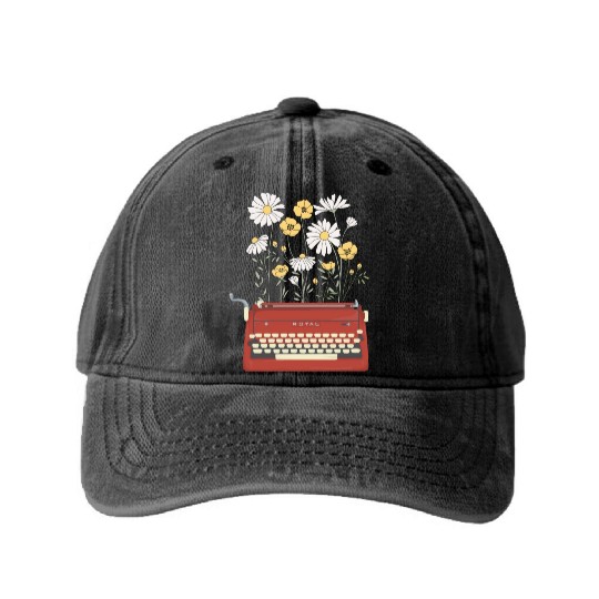 Wild Flower Type Writer Washed Denim Baseball Caps