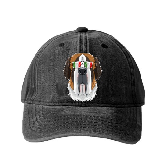 Saint Bernard Italy Sunglasses I Italian Flag Washed Denim Baseball Caps