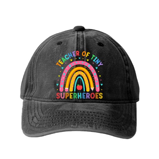 Teacher Of Tiny Superheroes Funny Pre-k Teacher Washed Denim Baseball Caps