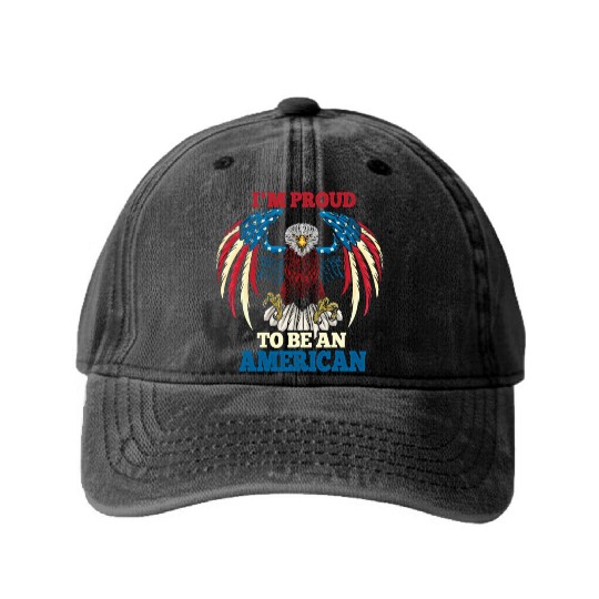 America Proud To Be American Flag 4th Of July Washed Denim Baseball Caps