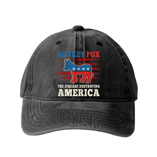 Donkey Pox The Disease Destroying America US Flag Washed Denim Baseball Caps
