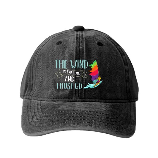 Windsurfing Board Sail Paddle Windsurfer Washed Denim Baseball Caps