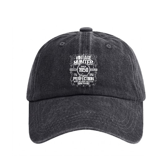 1950 Hunting for Boar Hunter Dog 1950 Year Born Washed Denim Baseball Caps