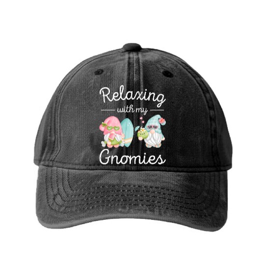 Relaxing Gnomes Surfing Vacation Gnome Lover Washed Denim Baseball Caps