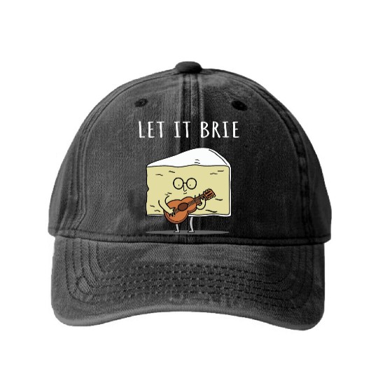 Let It Brie Cheese Musician With Guitar Washed Denim Baseball Caps