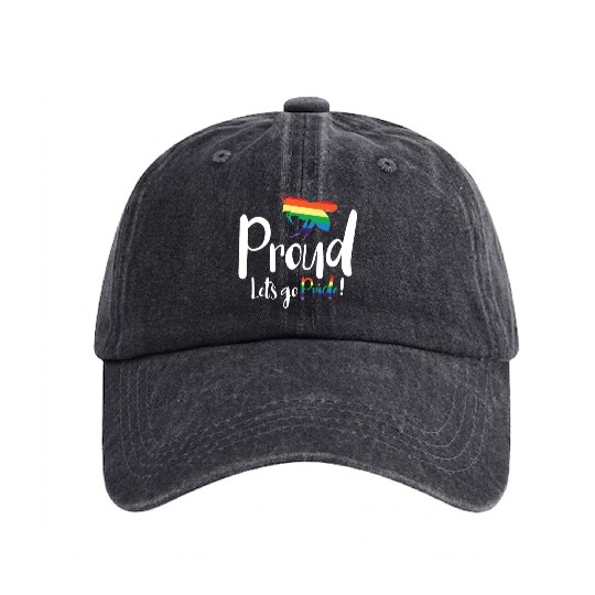 Bee Proud Let's Go Pride! LGBTQ Pride Month Gay Washed Denim Baseball Caps
