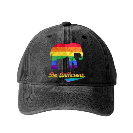 Gay Pride Elephant LGBTQ Rainbow Flag Washed Denim Baseball Caps