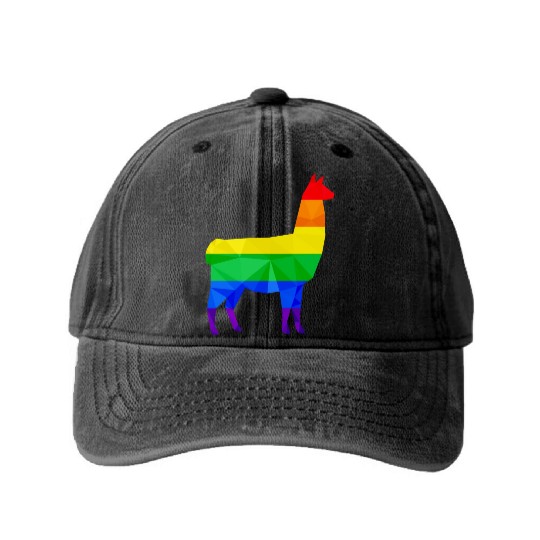 Colorful Llama LGBTQ Gay Pride Rainbow Flag Alpaca Washed Denim Baseball Caps