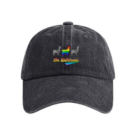 Llama Alpaca LGBTQ Gay Pride Rainbow Flag Differen Washed Denim Baseball Caps