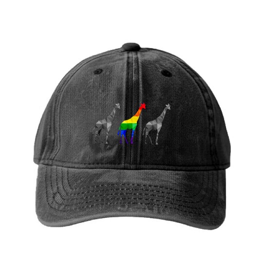 Giraffe LGBTQ Gay Pride Rainbow Flag Washed Denim Baseball Caps
