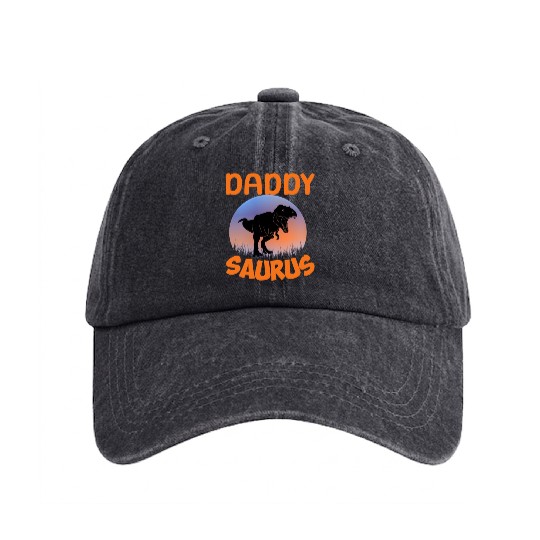 Daddysaurus Papasaurus Washed Denim Baseball Caps