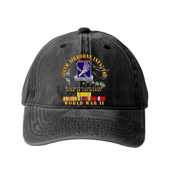 Army 188th Airborne Infantry Raid at Los Baños W J Washed Denim Baseball Caps