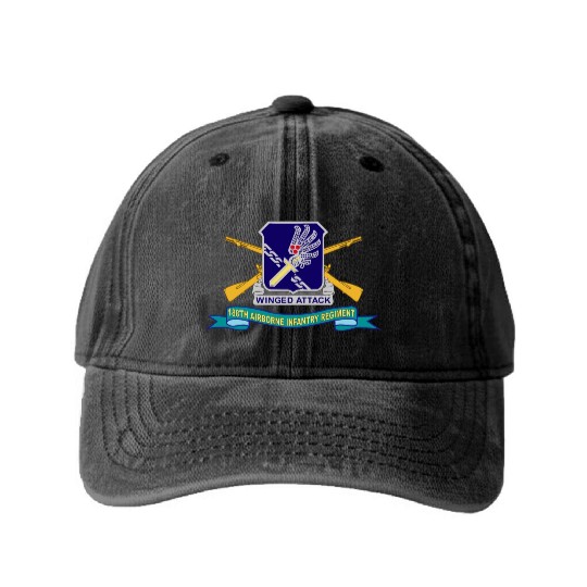 Army 188th Airborne Infantry Regiment w Br DUI Rib Washed Denim Baseball Caps