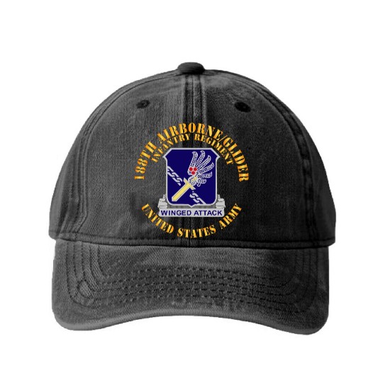 Army 188th Airborne Glider Infantry Regiment DUI X Washed Denim Baseball Caps