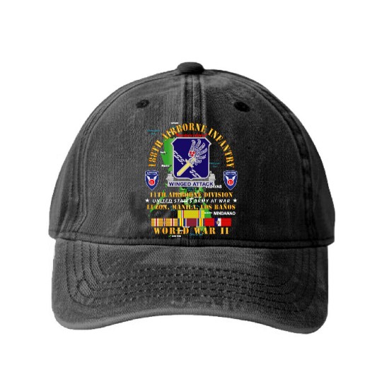 Army 188th Airborne Infantry The Philippines WWII Washed Denim Baseball Caps