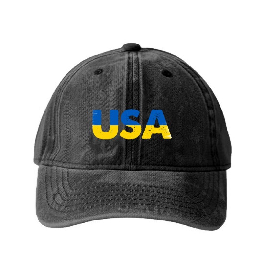 I Stand with Ukraine Ukraine Flag Washed Denim Baseball Caps