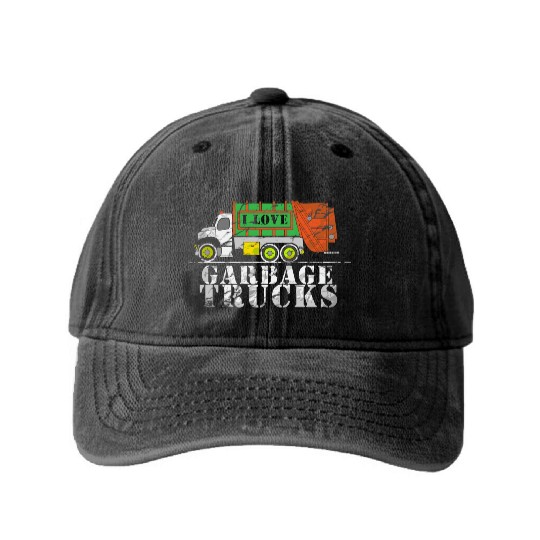 I Love Garbage Trucks Washed Denim Baseball Caps