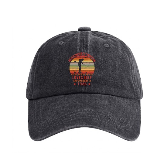 Golfing Golfplayers Vintage 1986 Birthday Washed Denim Baseball Caps