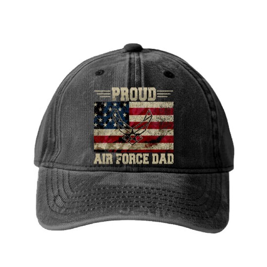 Proud Air Force Dad Veteran Us Flag Washed Denim Baseball Caps