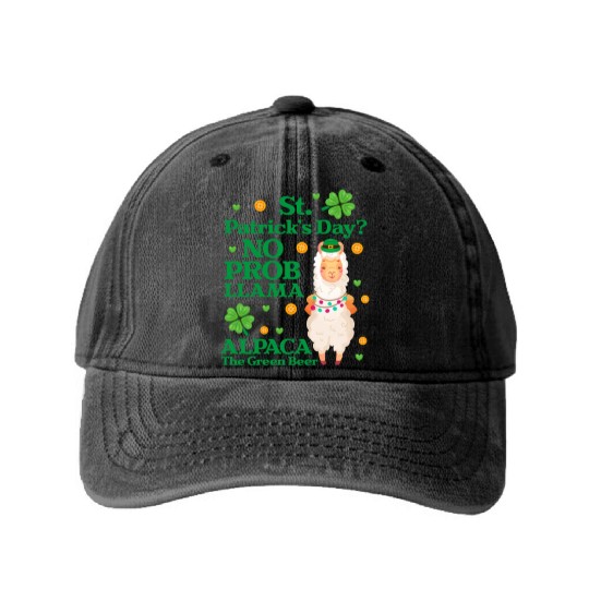 St. Patrick's Day? No Prob Llama Alpaca Green Beer Washed Denim Baseball Caps