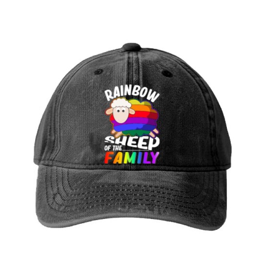 Rainbow Sheep Lesbian Gay Pride Washed Denim Baseball Caps